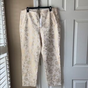 Chico's Cream Brocade Wide Leg Jeans with Gold Floral